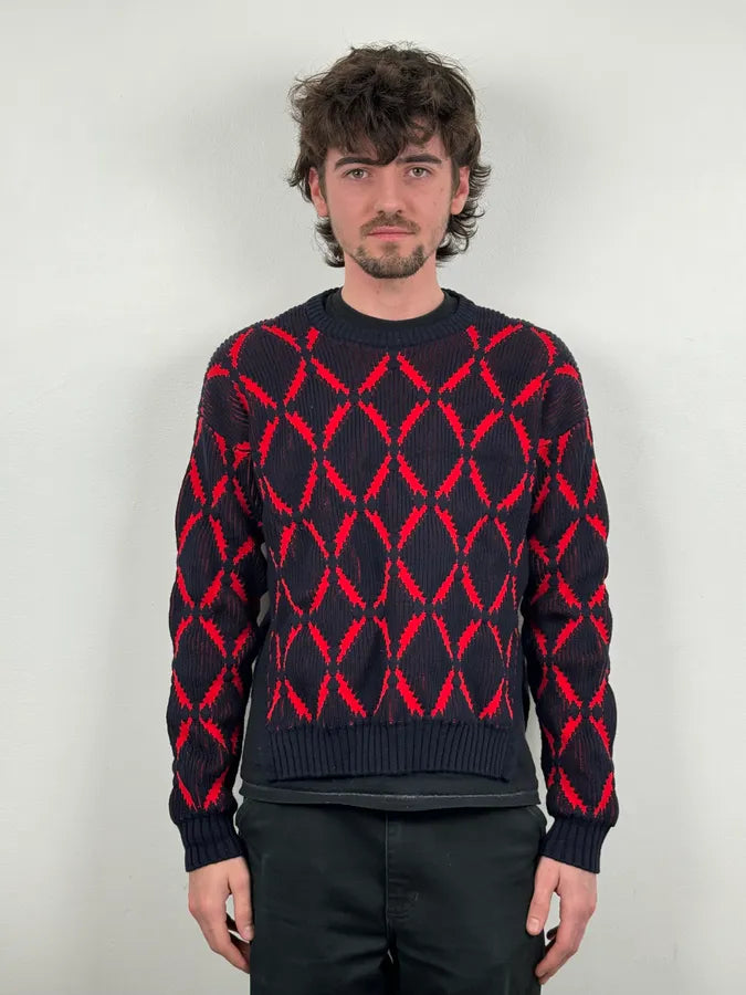 AW2017 Versace Red Losange Navy Wool Sweater xuFTDkS 1