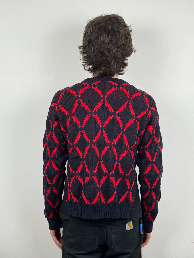 AW2017 Versace Red Losange Navy Wool Sweater xuFTDkS 2