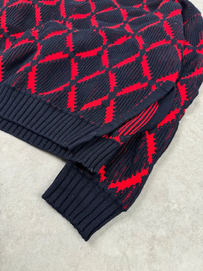 AW2017 Versace Red Losange Navy Wool Sweater xuFTDkS 5