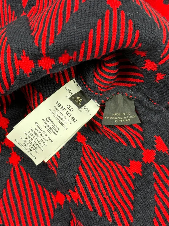 AW2017 Versace Red Losange Navy Wool Sweater xuFTDkS 8