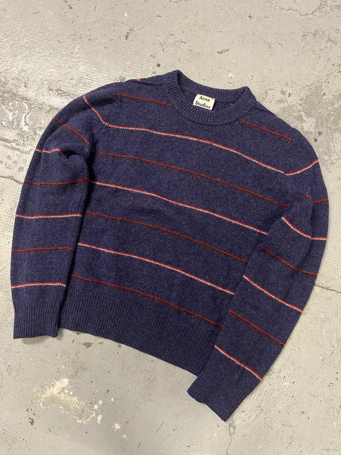 AW2018 Acne Studios Blue Wool Striped Sweater (L) GpciRta 4