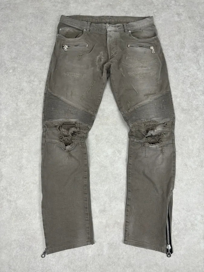 AW2018 Balmain Grey Distressed Skinny Biker Jeans mfObApe 0