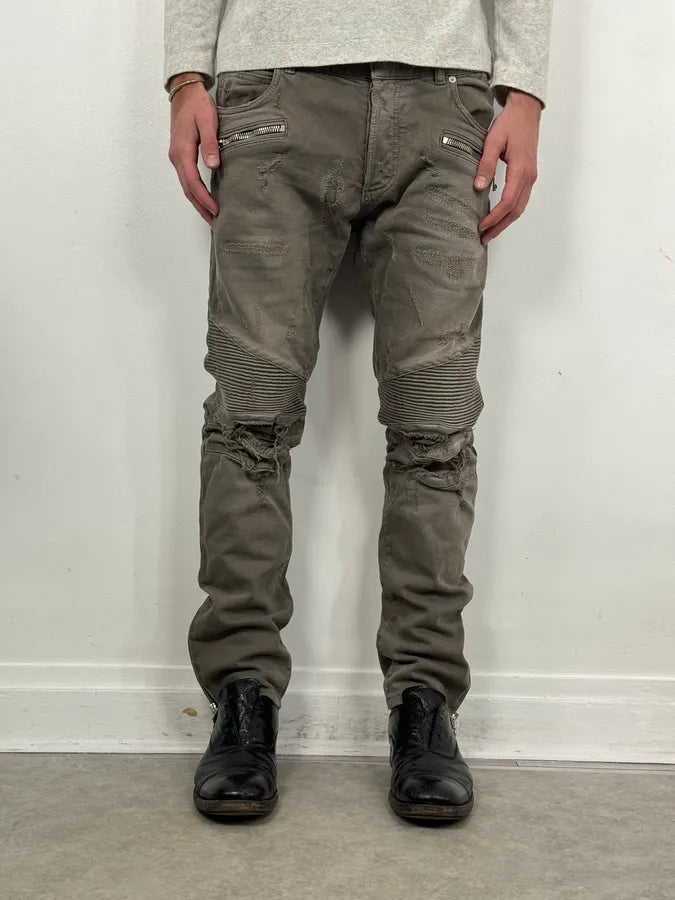 AW2018 Balmain Grey Distressed Skinny Biker Jeans mfObApe 1