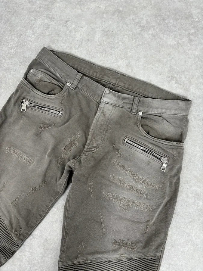 AW2018 Balmain Grey Distressed Skinny Biker Jeans mfObApe 4