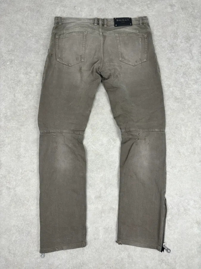 AW2018 Balmain Grey Distressed Skinny Biker Jeans mfObApe 5