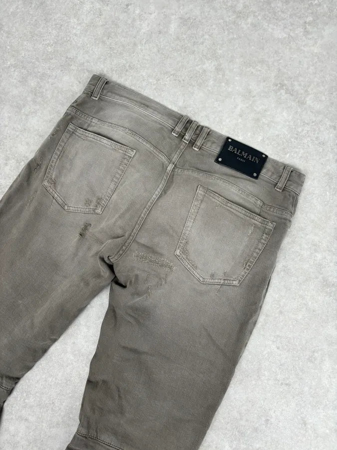 AW2018 Balmain Grey Distressed Skinny Biker Jeans mfObApe 6