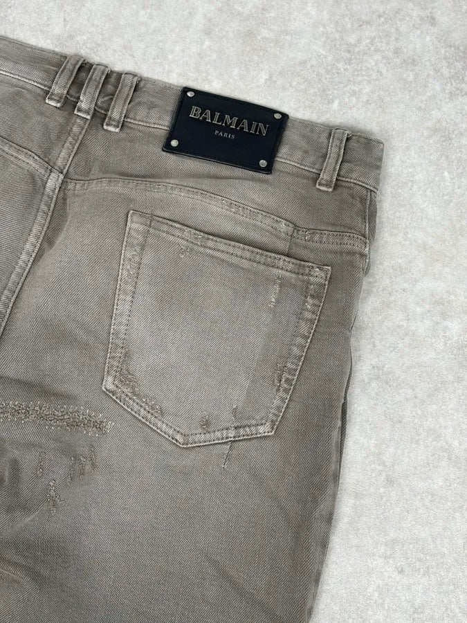 AW2018 Balmain Grey Distressed Skinny Biker Jeans mfObApe 7