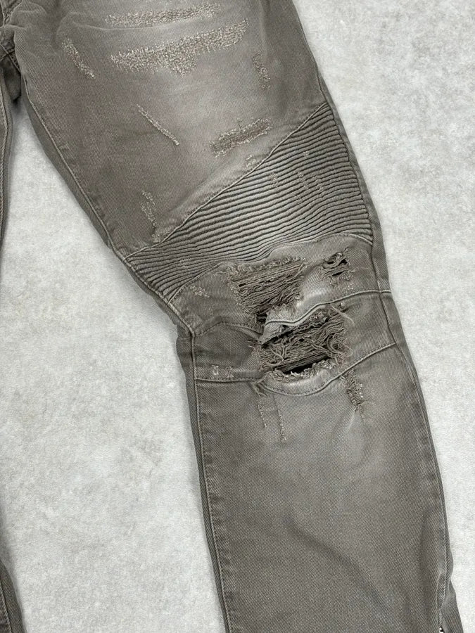 AW2018 Balmain Grey Distressed Skinny Biker Jeans mfObApe 9