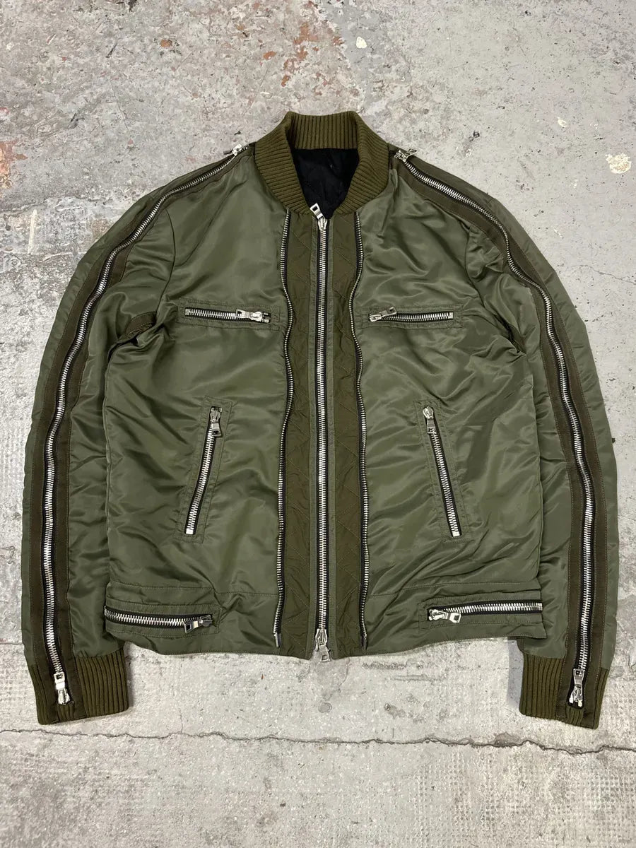 AW2018 Balmain Multi Zips Aviator Green Bomber Jacket XJnbqZy 0