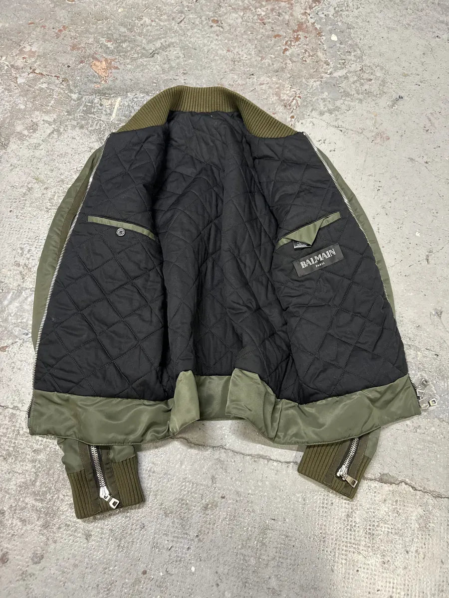 AW2018 Balmain Multi Zips Aviator Green Bomber Jacket XJnbqZy 5
