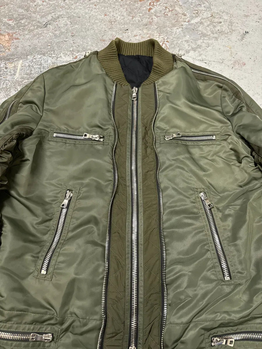 AW2018 Balmain Multi Zips Aviator Green Bomber Jacket XJnbqZy 7