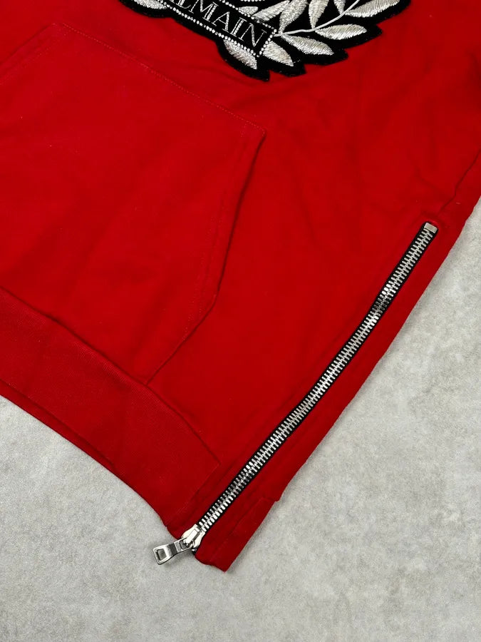 AW2018 Balmain Red UK Flag Embroideries Hoodie TxTArIc 7