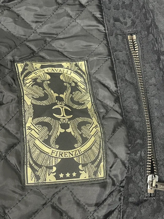 AW2018 Cavalli Black Leopard Nylon Bomber Jacket OSPntOM 11