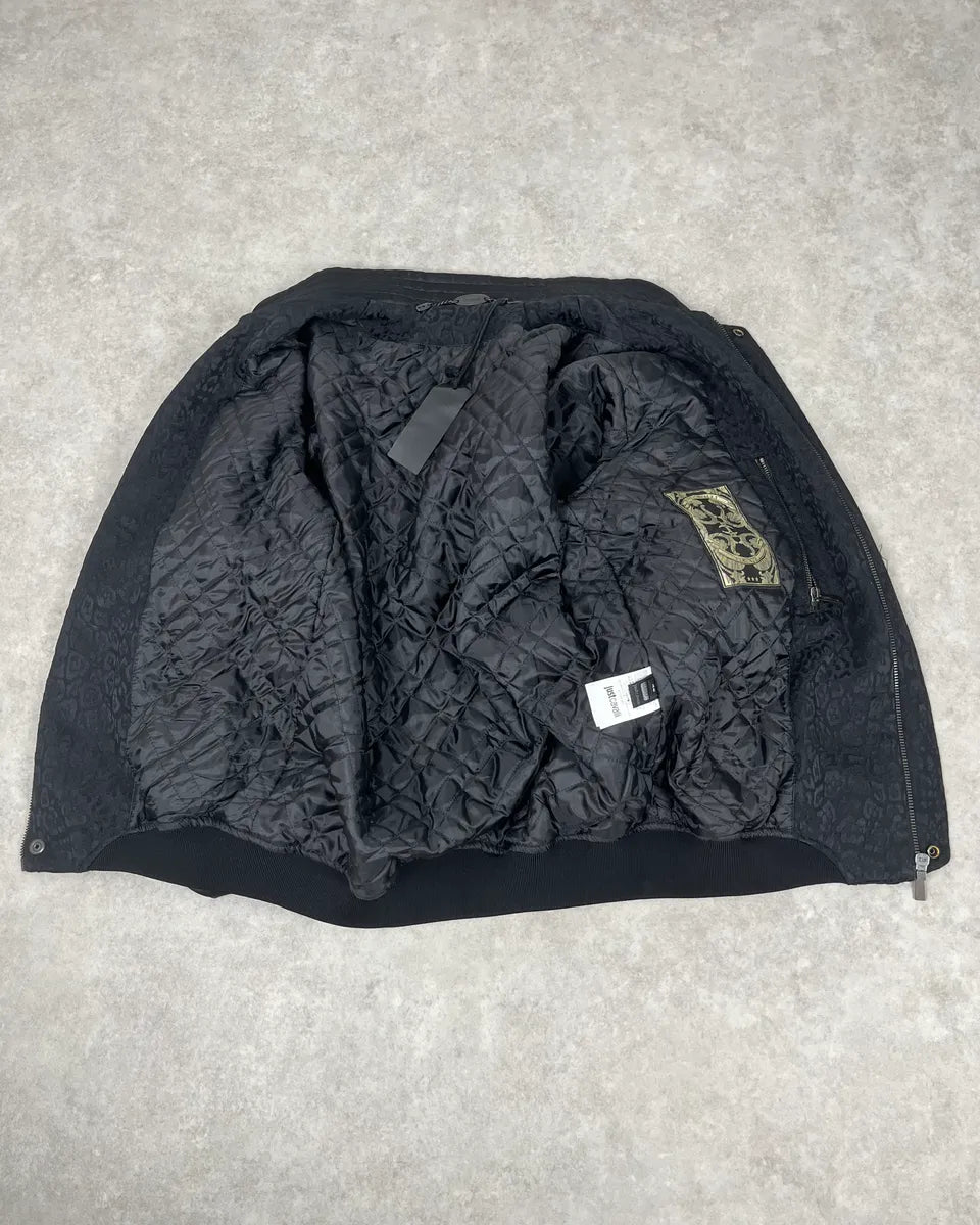 AW2018 Cavalli Black Leopard Nylon Bomber Jacket OSPntOM 7
