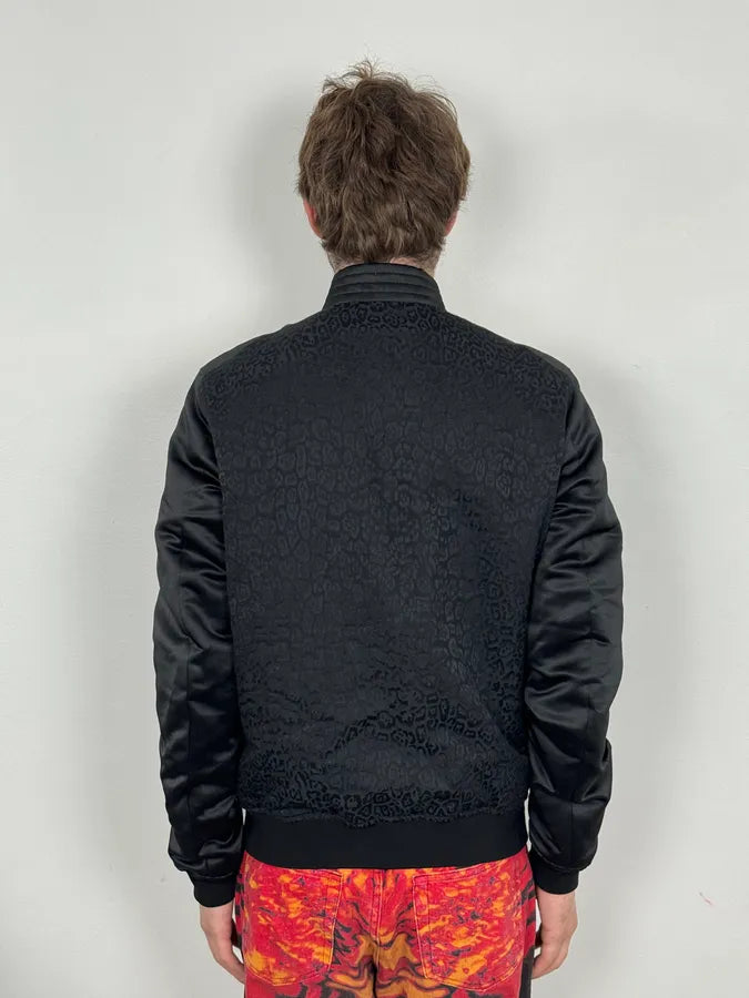 AW2018 Cavalli Black Leopard Nylon Bomber Jacket OSPntOM 2