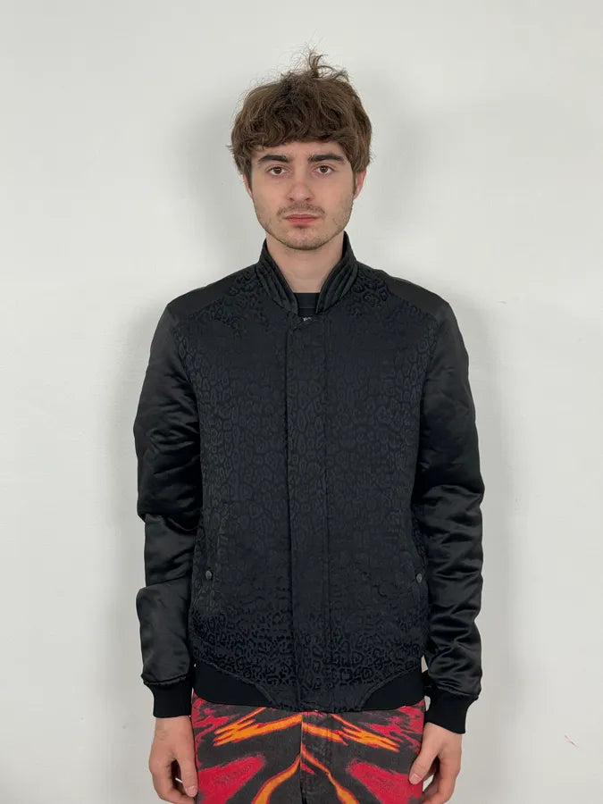 AW2018 Cavalli Black Leopard Nylon Bomber Jacket OSPntOM 1