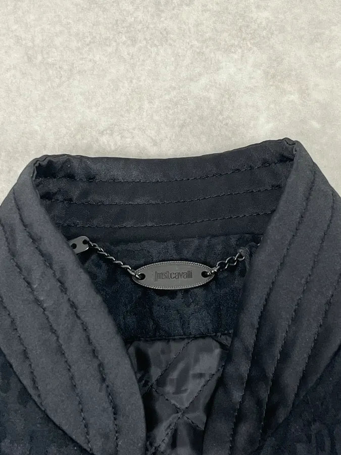 AW2018 Cavalli Black Leopard Nylon Bomber Jacket OSPntOM 8