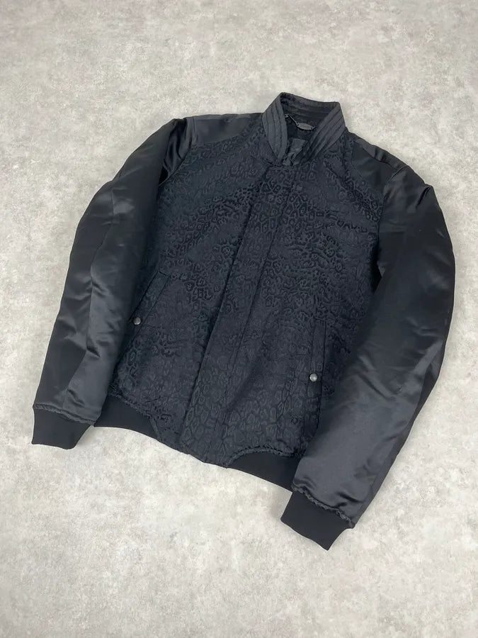 AW2018 Cavalli Black Leopard Nylon Bomber Jacket OSPntOM 4