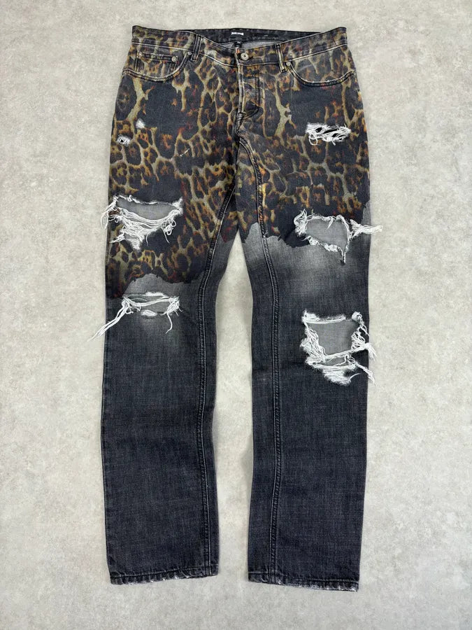 AW2018 Cavalli Fire Magma Leopard Grey Denim Jeans mqAONGW 0