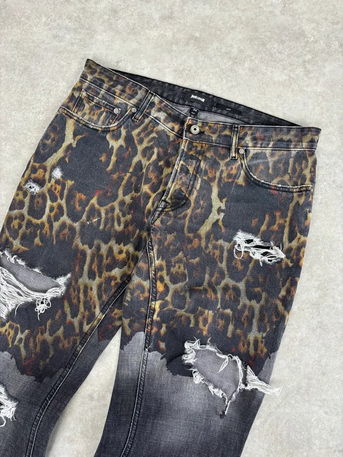 AW2018 Cavalli Fire Magma Leopard Grey Denim Jeans mqAONGW 1