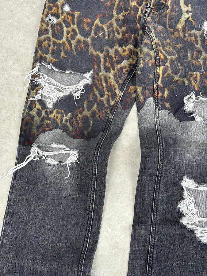 AW2018 Cavalli Fire Magma Leopard Grey Denim Jeans mqAONGW 5
