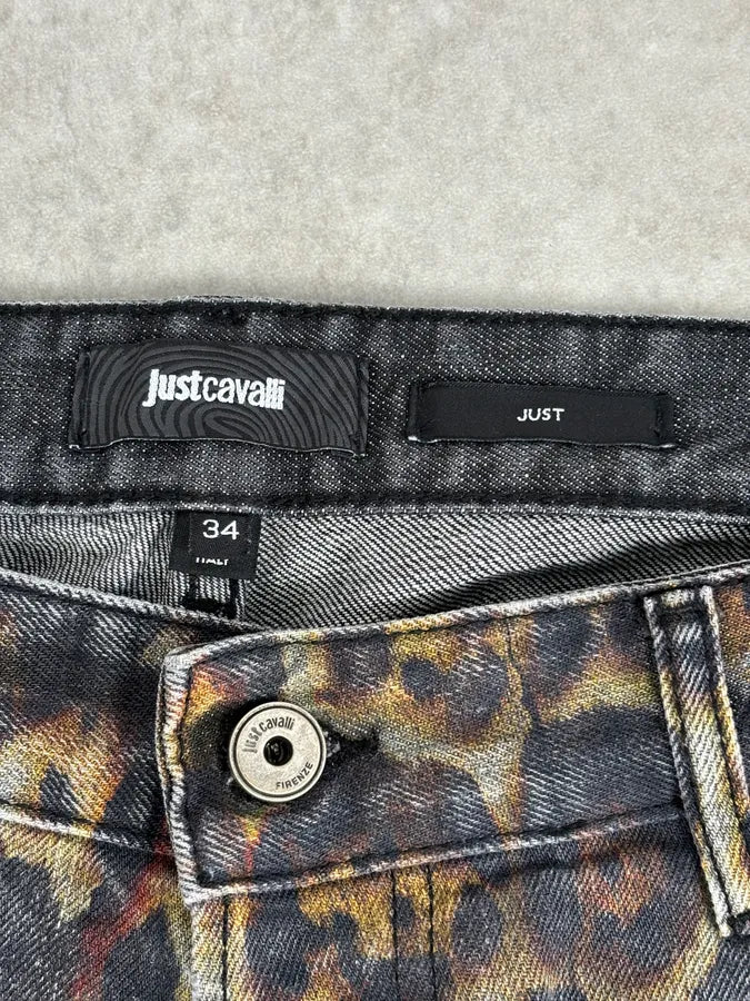 AW2018 Cavalli Fire Magma Leopard Grey Denim Jeans mqAONGW 6