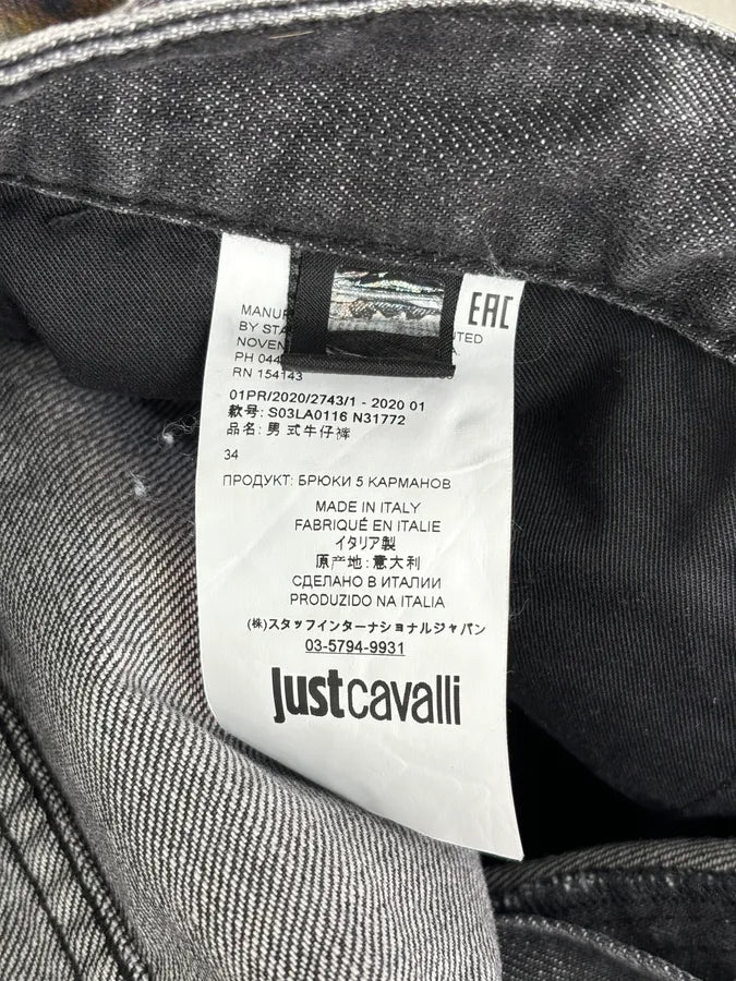 AW2018 Cavalli Fire Magma Leopard Grey Denim Jeans mqAONGW 7