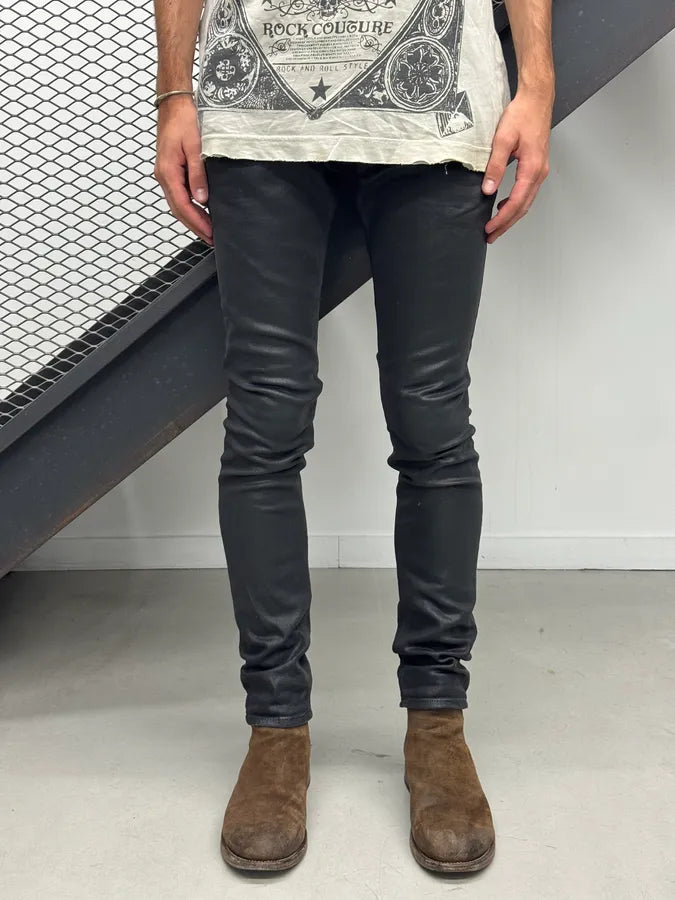 AW2018 Cavalli Skinny Waxed Black Denim Jeans lOXjsHO 1