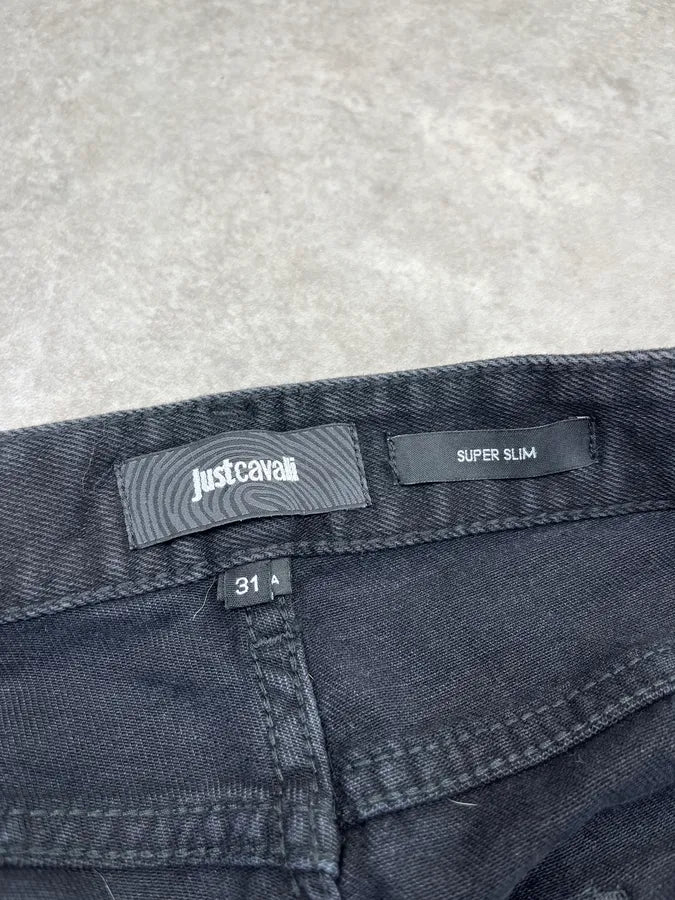 AW2018 Cavalli Skinny Waxed Black Denim Jeans lOXjsHO 11