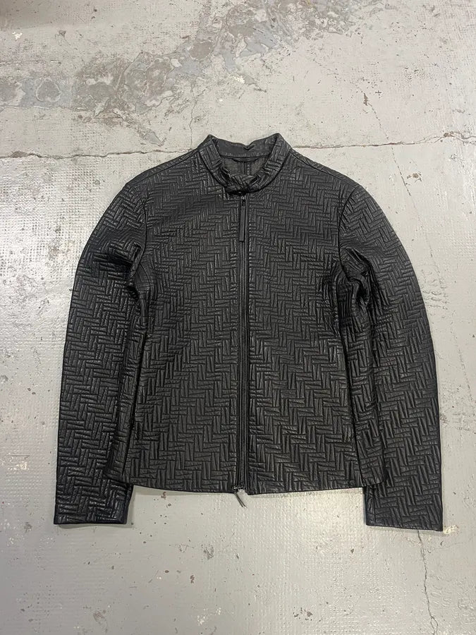 AW2018 Emporio Armani Abstract Mosaic Quilted Black Leather Jacket bswHEqA 0