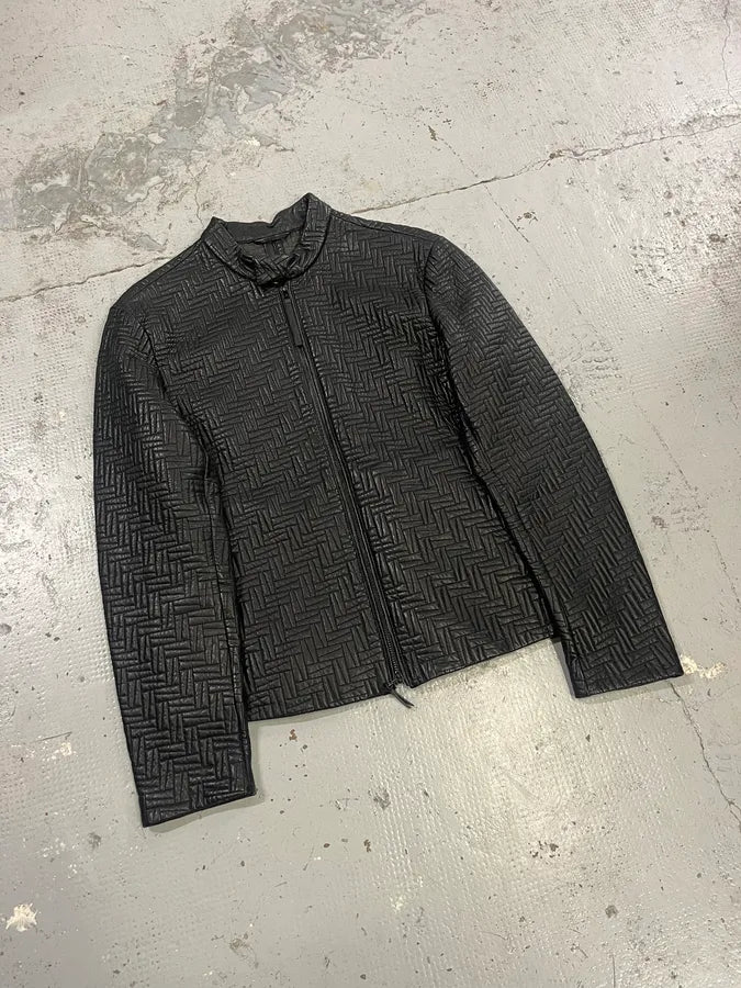 AW2018 Emporio Armani Abstract Mosaic Quilted Black Leather Jacket bswHEqA 3