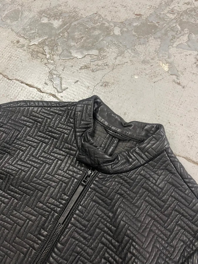 AW2018 Emporio Armani Abstract Mosaic Quilted Black Leather Jacket bswHEqA 4
