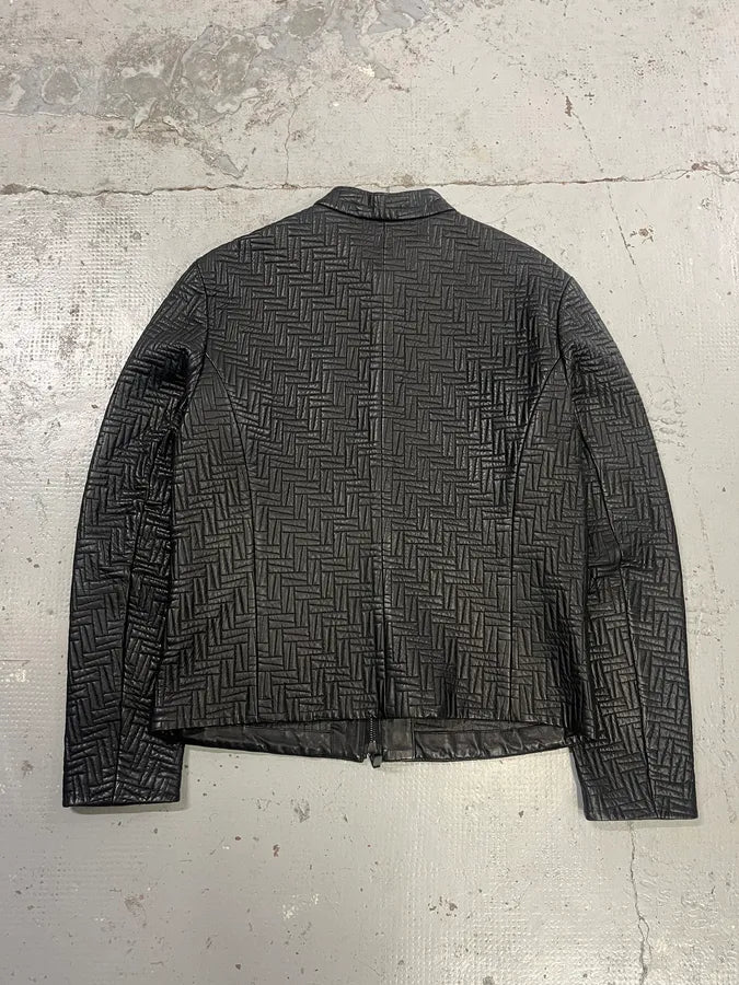AW2018 Emporio Armani Abstract Mosaic Quilted Black Leather Jacket bswHEqA 6