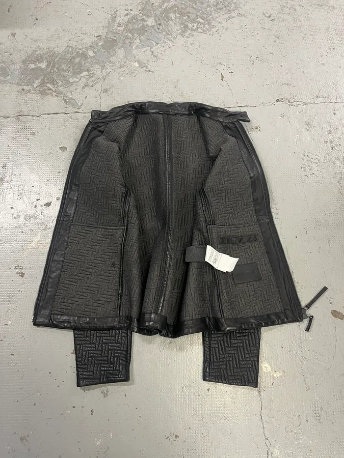 AW2018 Emporio Armani Abstract Mosaic Quilted Black Leather Jacket bswHEqA 7