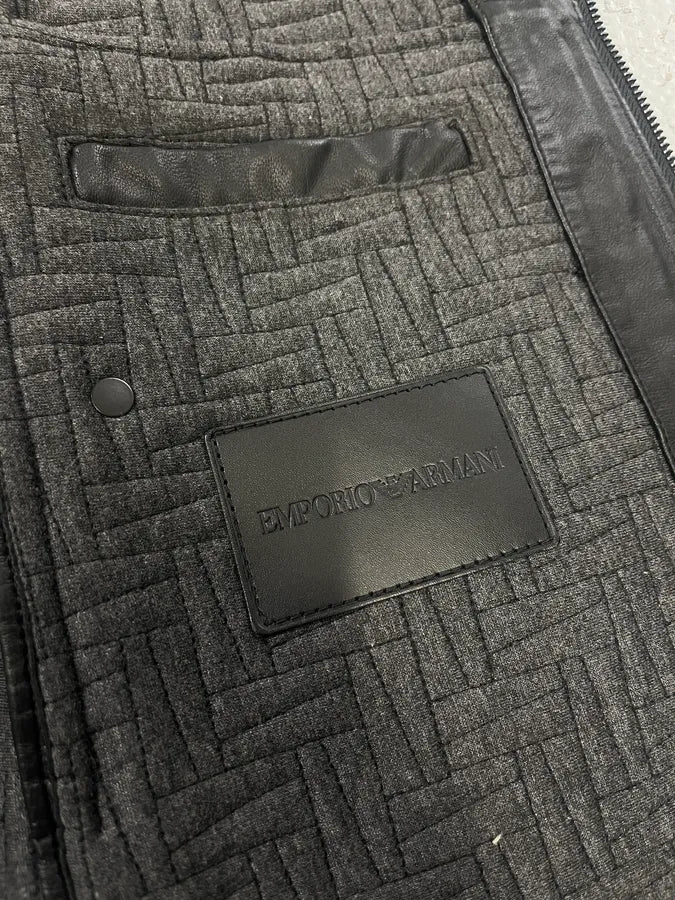 AW2018 Emporio Armani Abstract Mosaic Quilted Black Leather Jacket bswHEqA 8