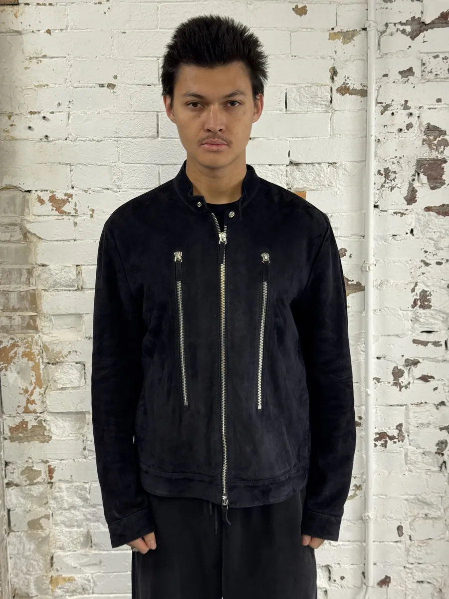 AW2018 Emporio Armani Biker 3-Zip Dark Navy Suede Leather Jacket DZSbPQA 2