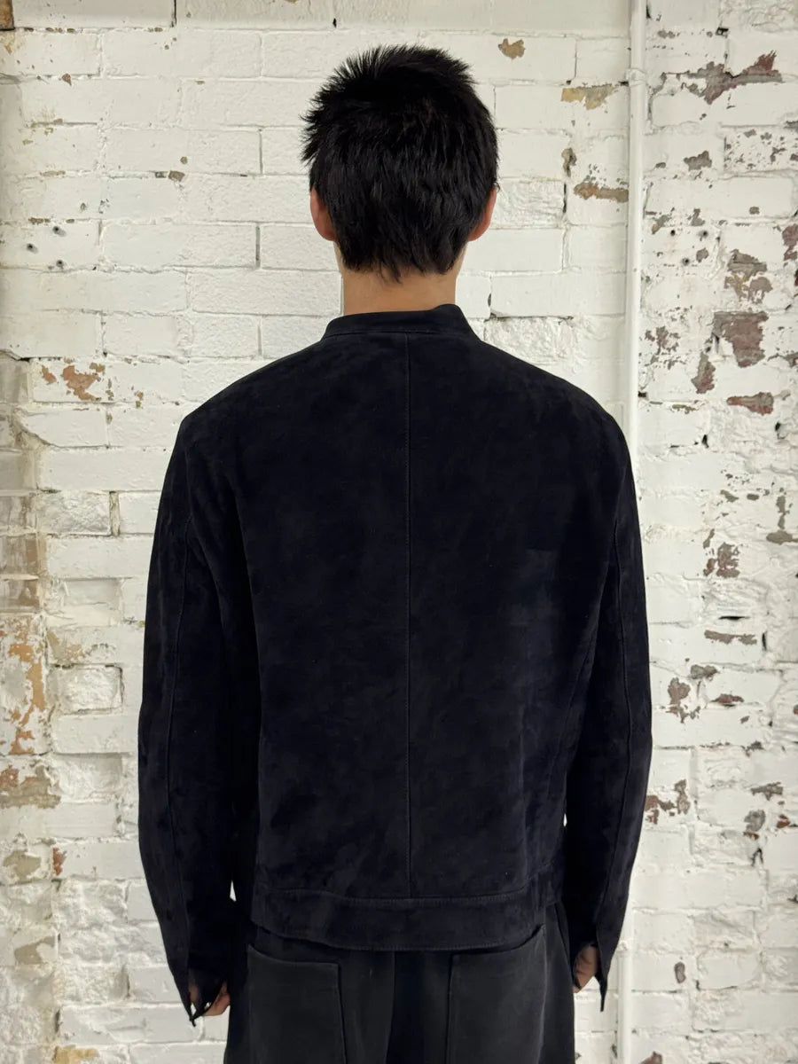 AW2018 Emporio Armani Biker 3-Zip Dark Navy Suede Leather Jacket DZSbPQA 3