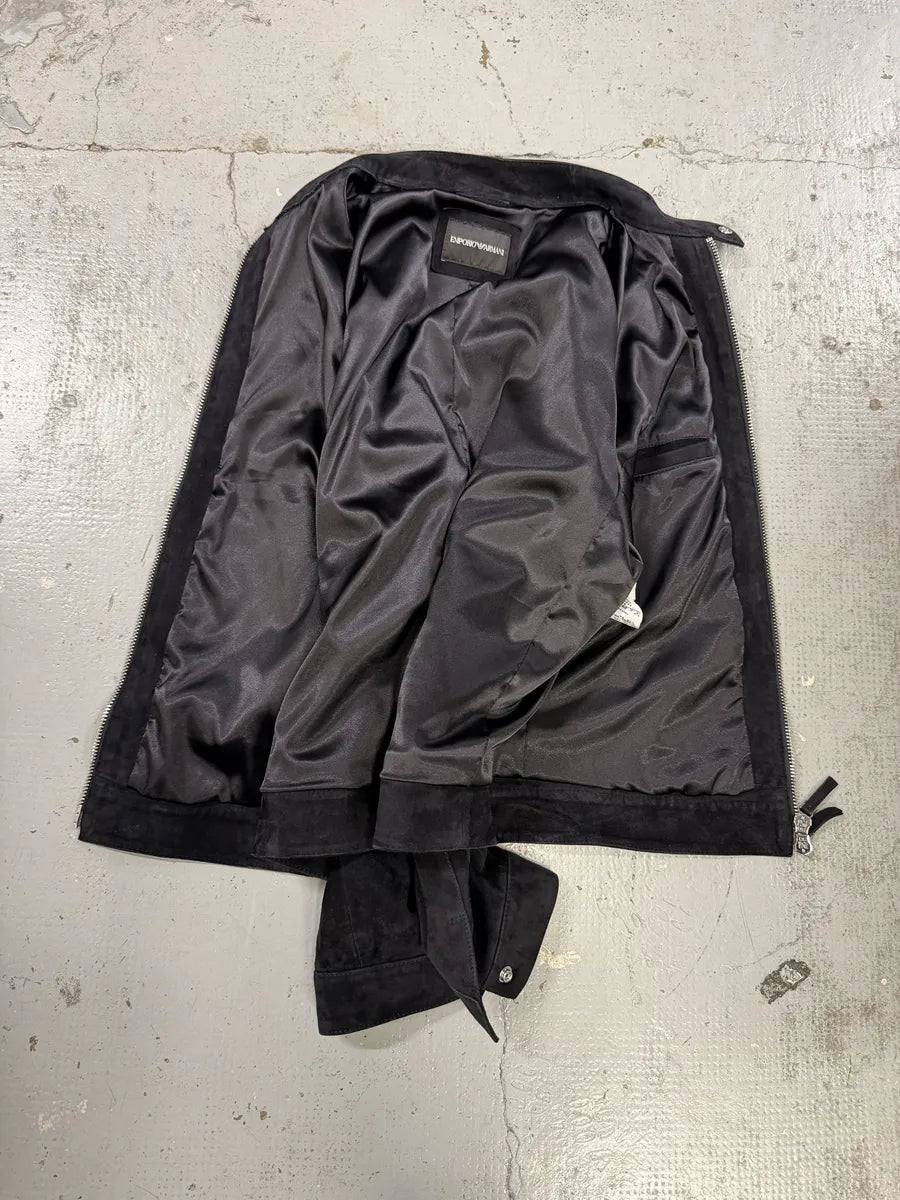 AW2018 Emporio Armani Biker 3-Zip Dark Navy Suede Leather Jacket DZSbPQA 4