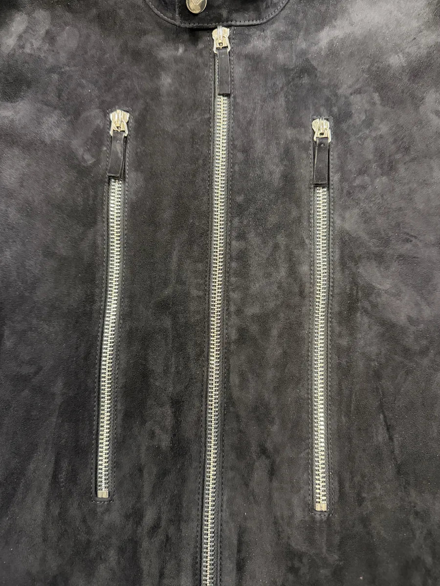 AW2018 Emporio Armani Biker 3-Zip Dark Navy Suede Leather Jacket DZSbPQA 6