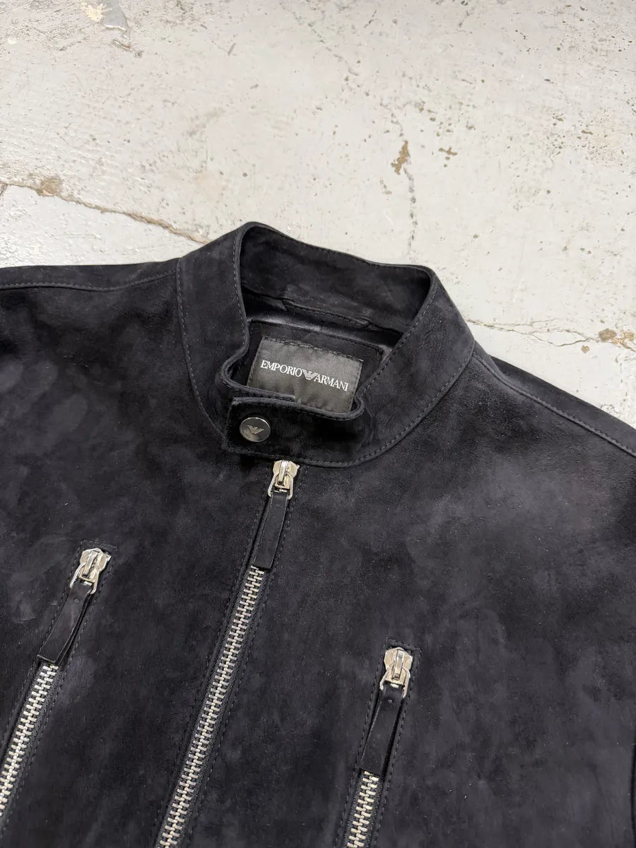 AW2018 Emporio Armani Biker 3-Zip Dark Navy Suede Leather Jacket DZSbPQA 7