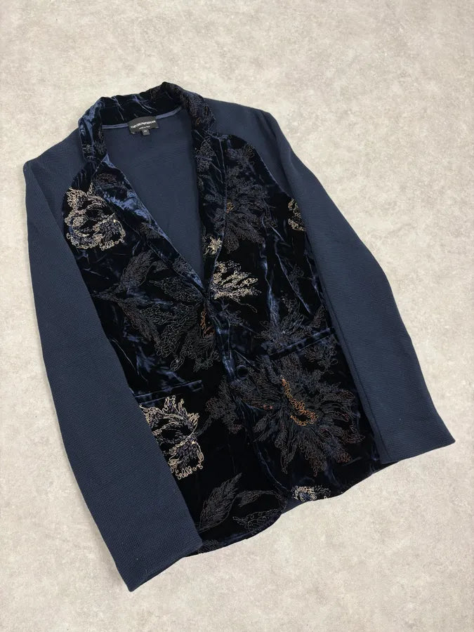 AW2018 Emporio Armani Black Floral Velvet & Navy Jacket NMpjQef 3