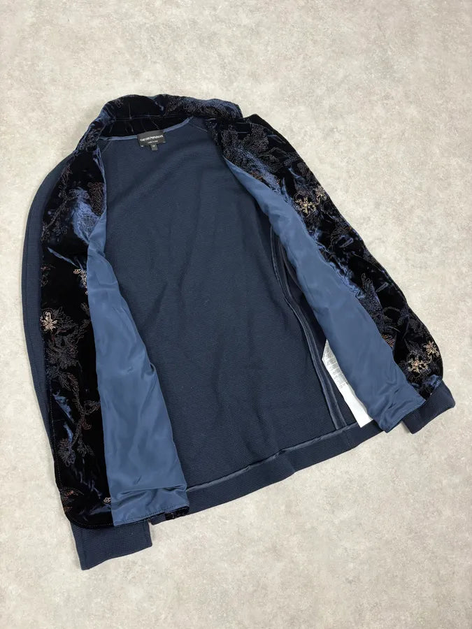 AW2018 Emporio Armani Black Floral Velvet & Navy Jacket NMpjQef 6