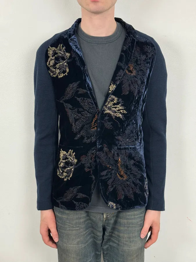 AW2018 Emporio Armani Black Floral Velvet & Navy Jacket NMpjQef 1