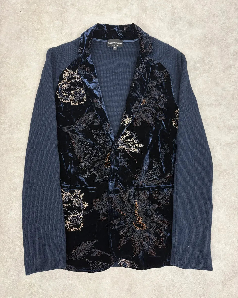 AW2018 Emporio Armani Black Floral Velvet & Navy Jacket NMpjQef 0