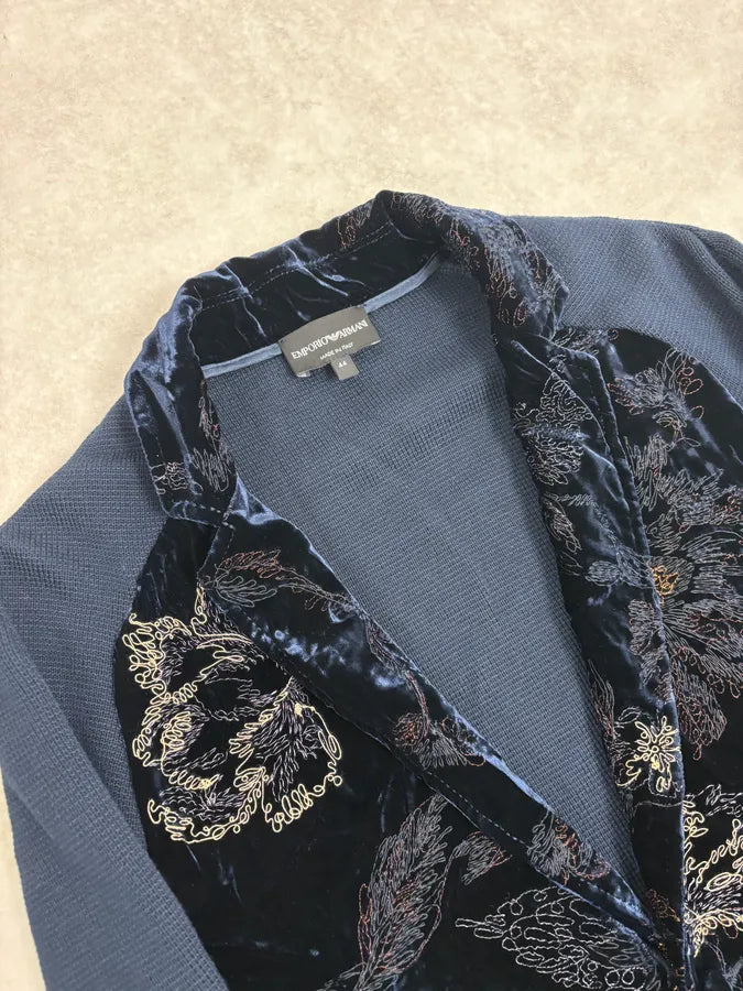 AW2018 Emporio Armani Black Floral Velvet & Navy Jacket NMpjQef 4