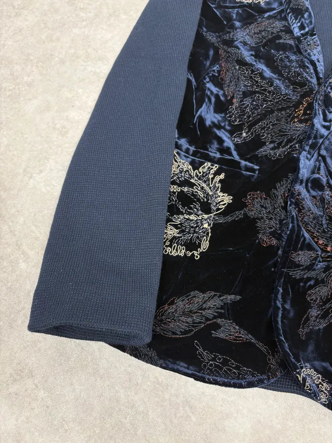 AW2018 Emporio Armani Black Floral Velvet & Navy Jacket NMpjQef 7