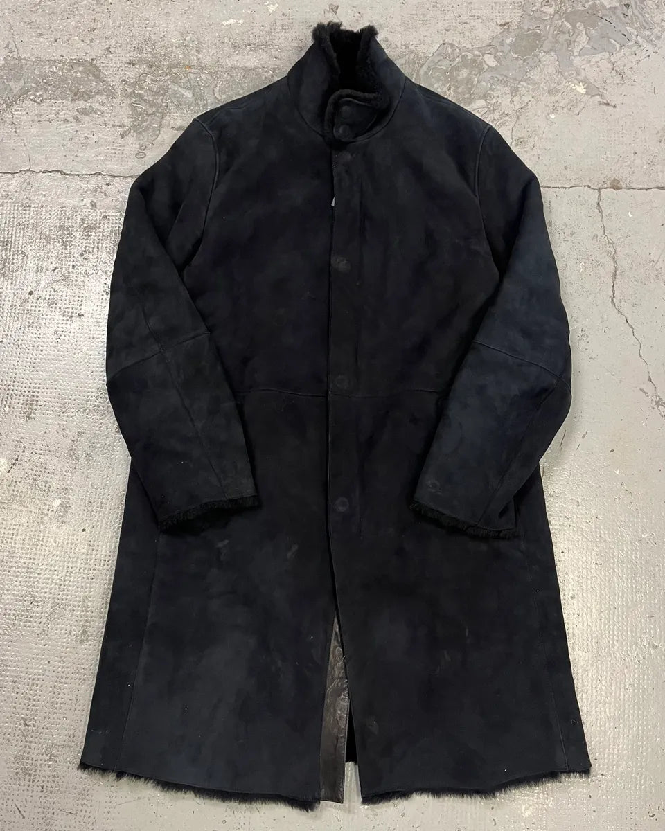 AW2018 Emporio Armani Black Long Suede Leather Coat  iVsEKKc 0