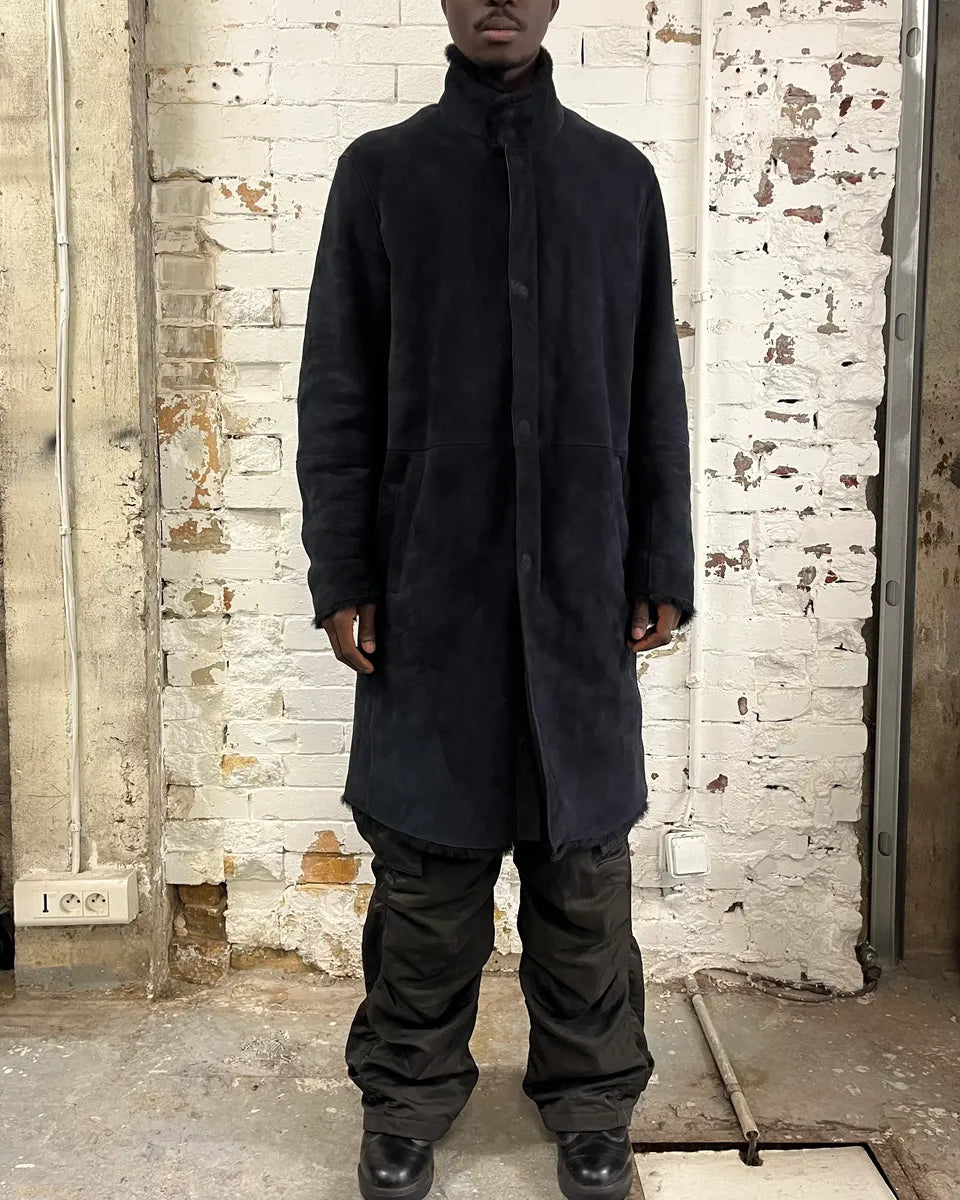 AW2018 Emporio Armani Black Long Suede Leather Coat  iVsEKKc 1