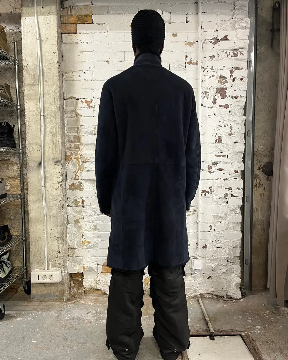AW2018 Emporio Armani Black Long Suede Leather Coat  iVsEKKc 2