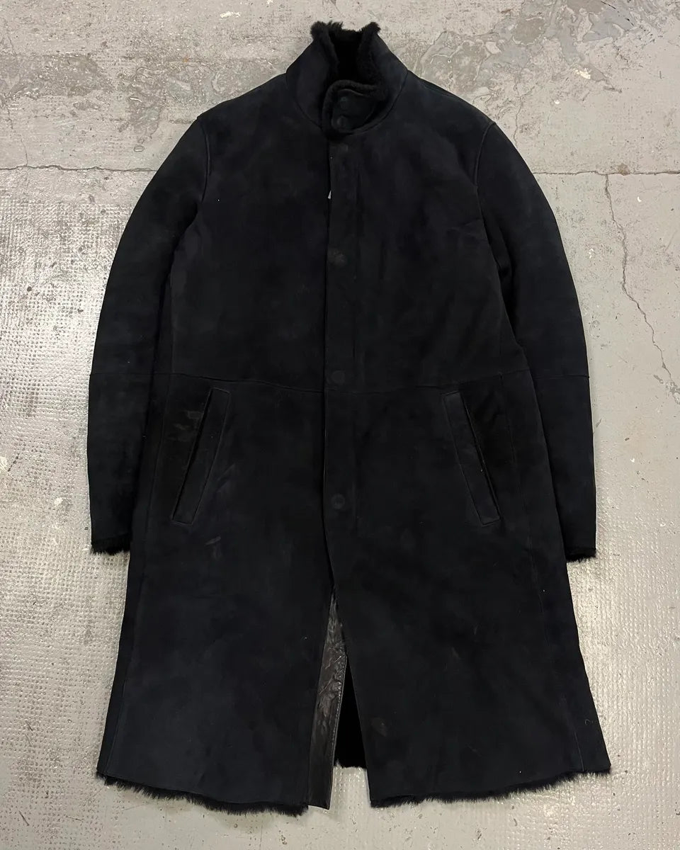 AW2018 Emporio Armani Black Long Suede Leather Coat  iVsEKKc 3